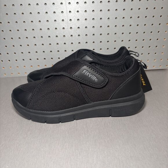 FitVille Diabetic Shoes Mens Sz 10.5 Wide Black Adjustable Diabetes Walking main image 7
